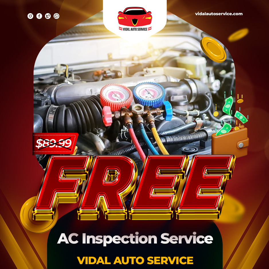 Hey Minneapolis and Columbia Heights neighbors! 🌟 Vidal Auto Repair Service has a fantastic promotion just for you: a FREE AC inspection! ❄️🚗 This complimentary service ensures your car's AC system is in top condition, giving you peace of mind and comfort during your drives. Don’t miss out on this limited-time offer to keep your vehicle’s air conditioning running smoothly. Swing by and let us take care of you!